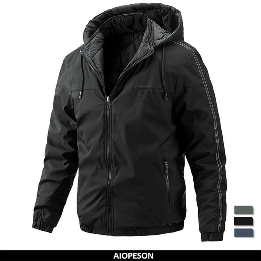 2022 New Men's Winter Coat Double-sided Spliced Men's Parka Casual Hat Detachable Warm Outdoor Blazer