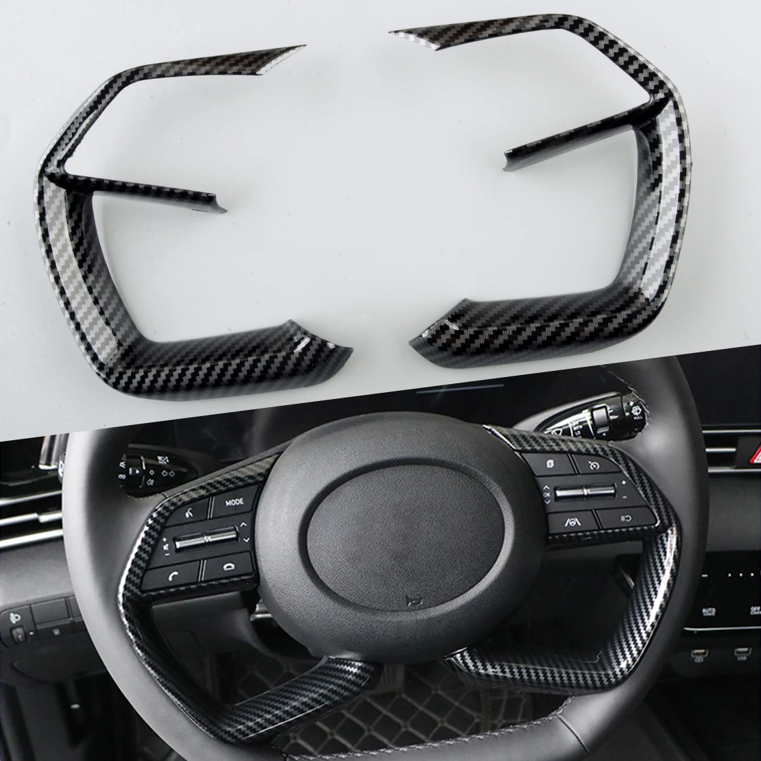 

1 пара передних кнопочных рамок рулевого колеса, Обрезанные Чехлы, подходят для Hyundai Elantra 2022, стильный АБС-пластик из углеродного волокна