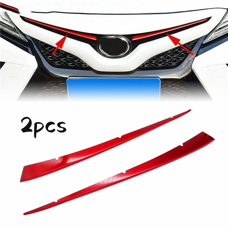 1 Pair Red Car Styling Front Grille Cover Center Mesh Trims Stainless Steel Decoration Accessories For Toyota Camry 2018-2021