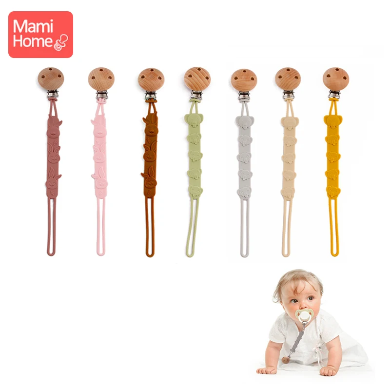

Baby Teether Three-Hole Beech Wooden Pacifier Chain Silicone Elephant Anti-drop Nipple Clip Baby Teething For Children Gift