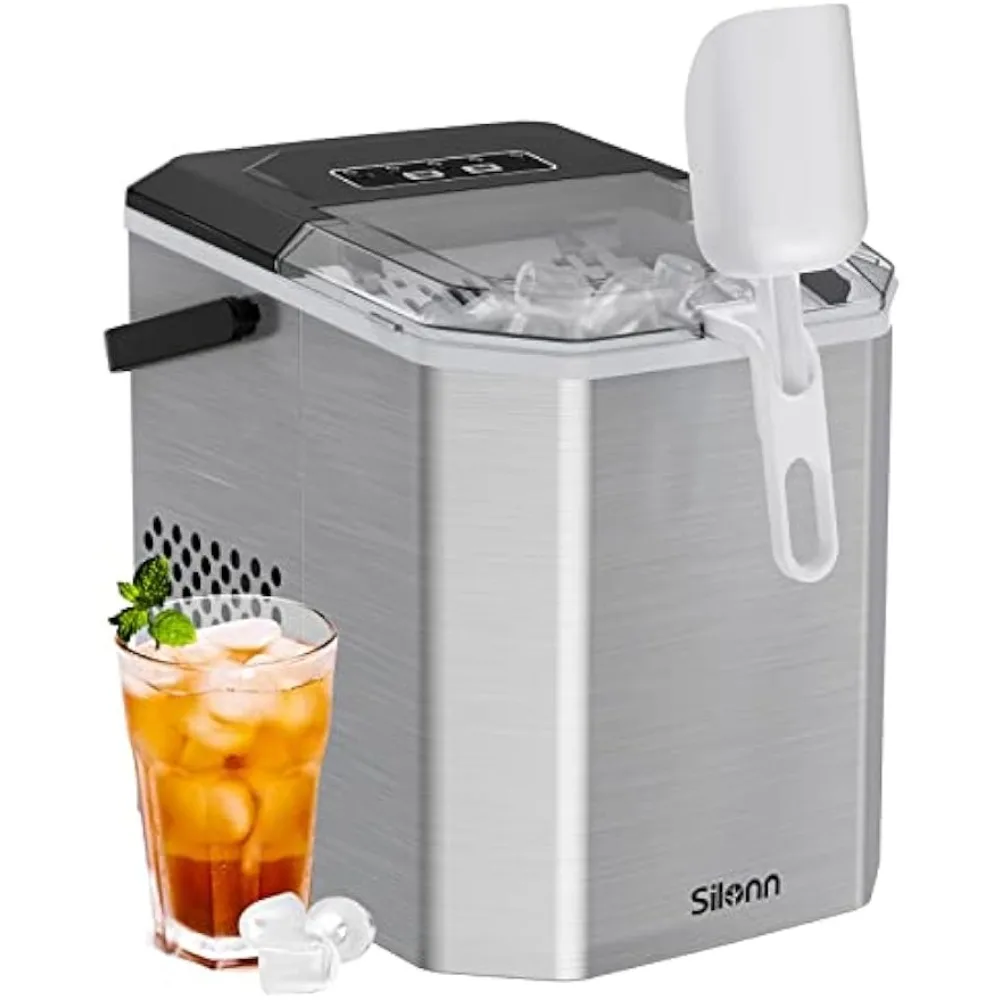 

Silonn Ice Maker Countertop, Portable Ice Machine with Carry Handle, Self-Cleaning Ice Makers with Basket and Scoop