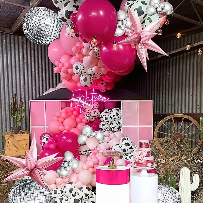 

157pcs Printed Cow Balloon Garland Arch Set for Girls Birthday Baby Shower Bachelorette Party Disco Music Farm Arrangement