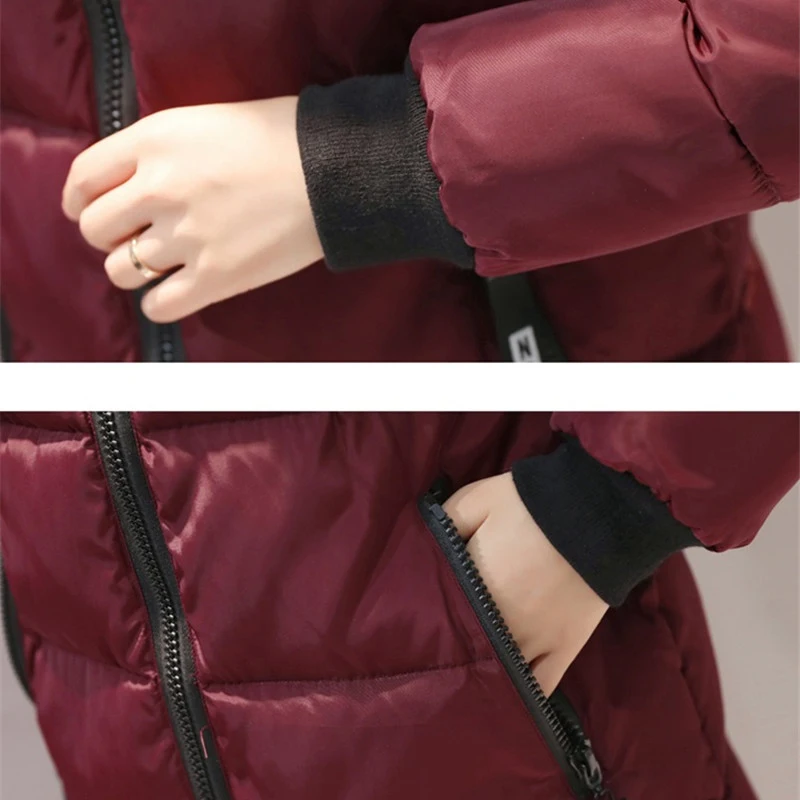 QNPQYX Winter Korea Women Parkas Ladies Casual Long Coats Woman Jackets Female Hooded Fur Collar Cotton Parkas Warm Coat Outwear