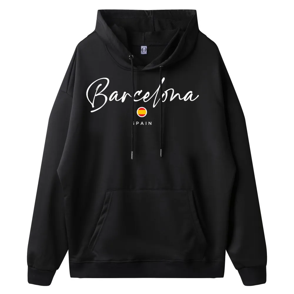 Retro Mens Hoodies Barcelona Espana Tee - Street O Neck long Sleeve Casual Christmas