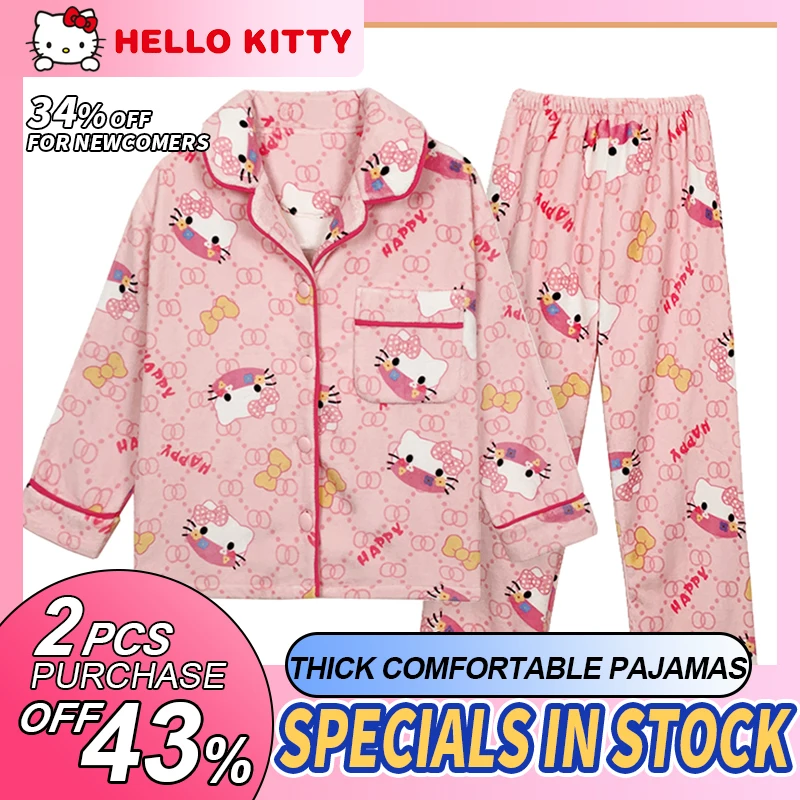 

Hello Kitty withVelvet and Thick Coral Velvet Pajamas Ladies New Fall/winter Flannel Casual Cartoon Housewear for Girlfriend