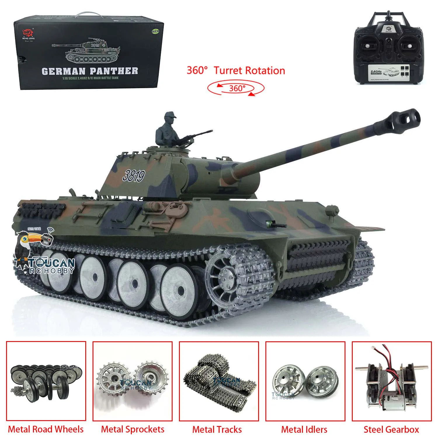 Heng Long RC Tank масштаб 1/16 7 0 индивидуальная версия Panther RTR 3819 металлические гусеницы