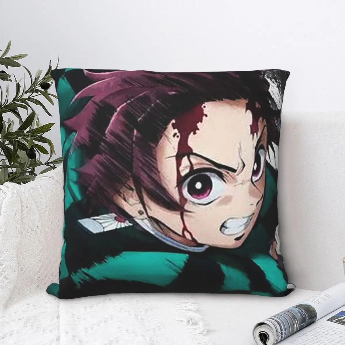 

Tanjiro Kimetsu no Yaiba Throw Pillow Polyester Home Decor Pillow Case Home Cushion Cover 45*45cm