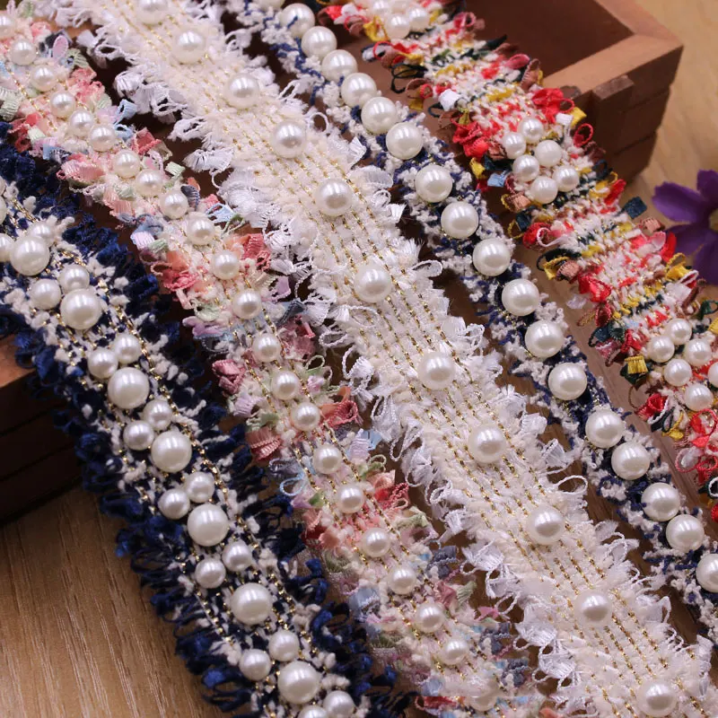 

1Yard Pearl Beaded Embroidered Lace Trim Ribbon Handmade Sewing Lace Fabric for DIY Craft Costume Dress Sewing Supplies