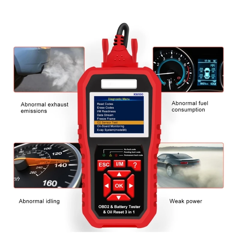 

3 в 1 12 В тестер автомобильного аккумулятора OBD2 сброс масла при проворачивании зарядки тест считыватель кодов E8BC