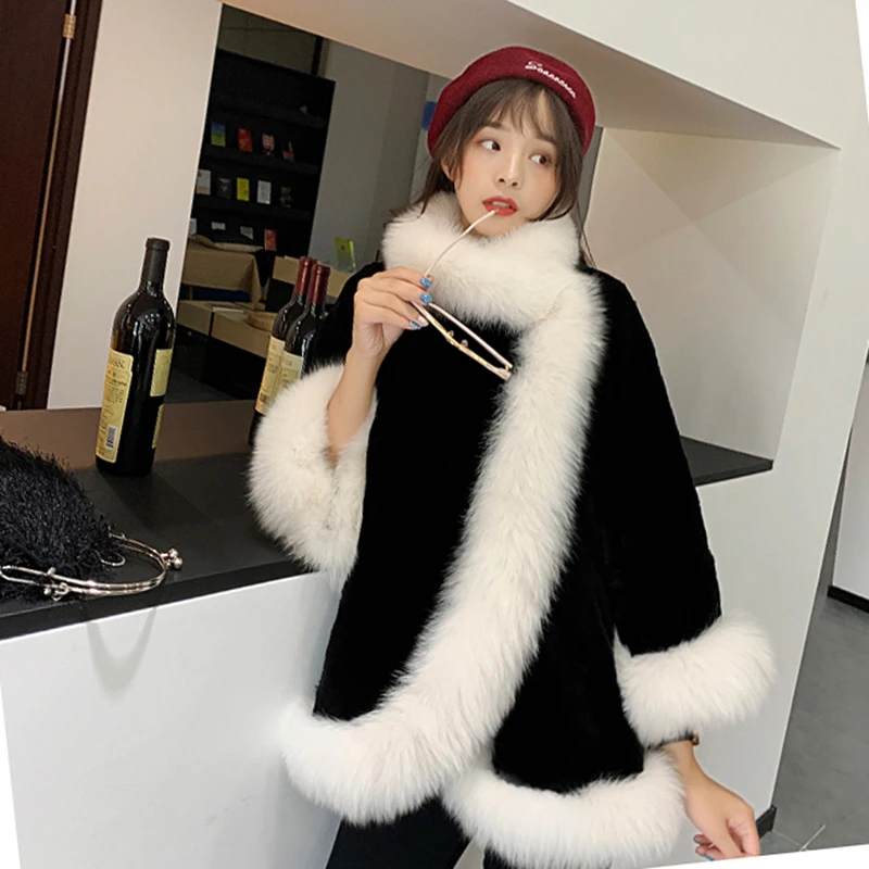 

Fur Coat Women Cloak 2022 Winter Warm Clothings Lady Jacket Black New Imitation Thick