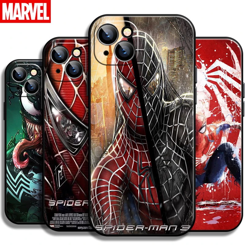 

Marvel Spiderman For Apple iPhone 13 12 11 Pro Mini X XR XS Max SE 5 6 6S 7 8 Plus Phone Case Carcasa Funda Black Coque