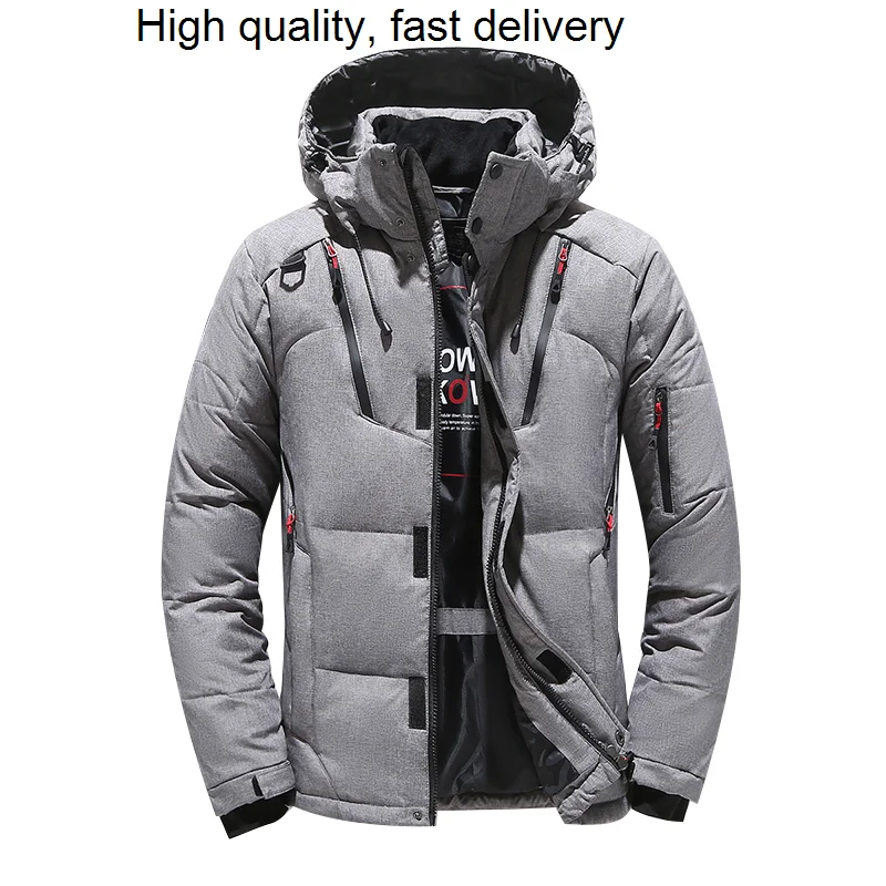 down 2023 winter jacket men's casual thickening warm parka hooded coat multi-pocket white duck down trench coat 1987