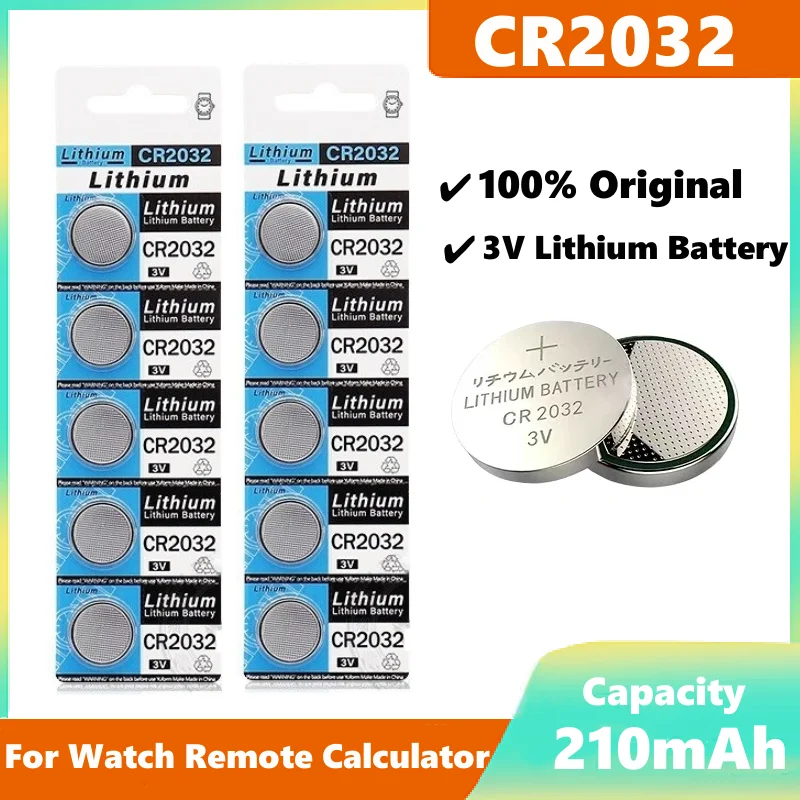 

Original CR2032 Battery DL2032 ECR2032 BR2032 2032 CR 2032 3V Lithium Button Cell Coin Battery Long Lasting for Watch Remote