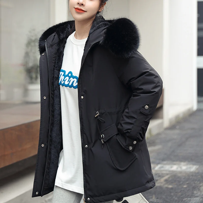 2022 Cotton Padded Fur Parka New Big Fur Collar Winter Jacket Women Thick Warm Parkas Female Outerwear