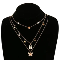 2021 vintage golden diamond butterfly pendant lock heartnecklace women jewelry new