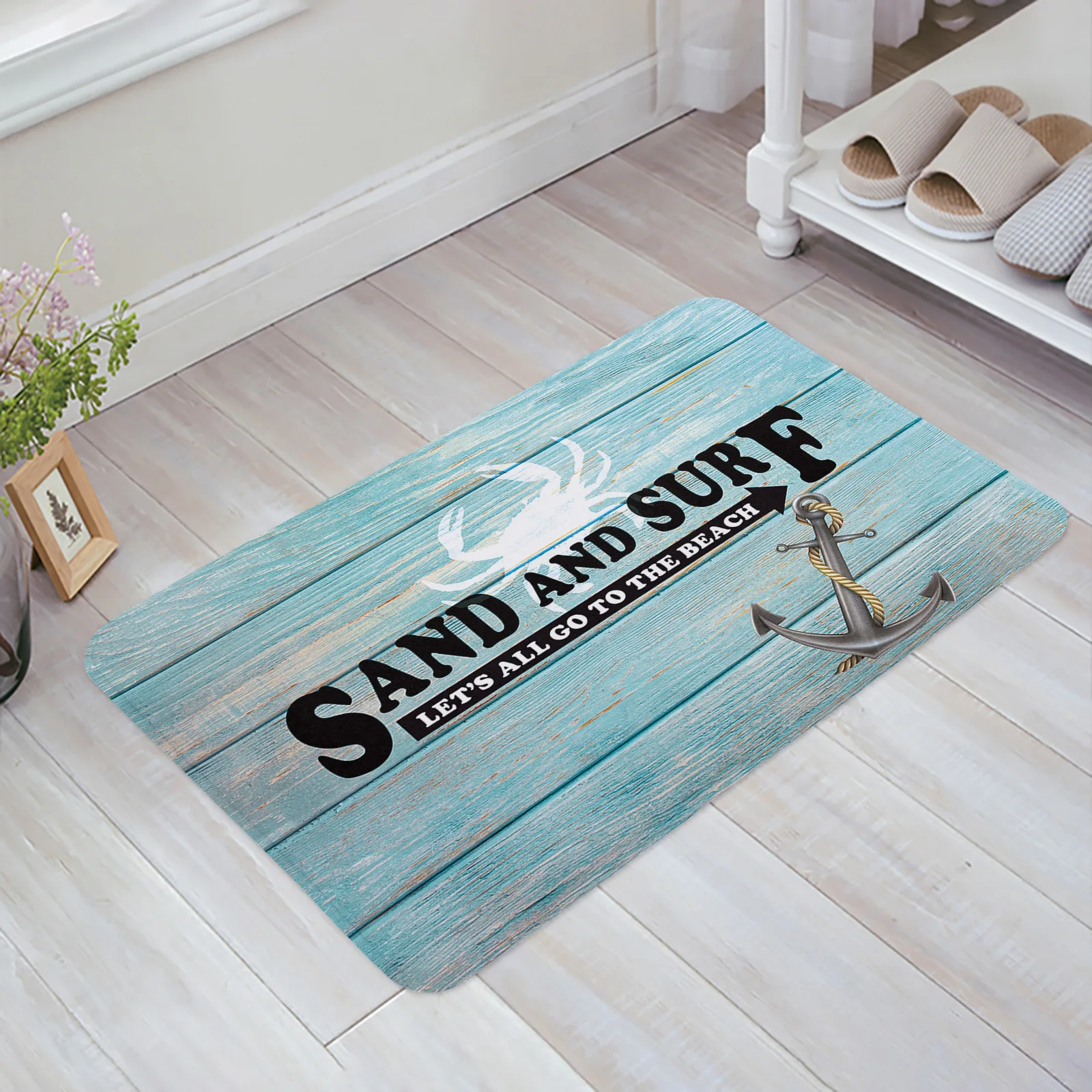 

Shabby Anchor Blue Wood Grain Anti-slip Doormat Living Room Balcony Kitchen Floor Decor Bedroom Personality Home Decor