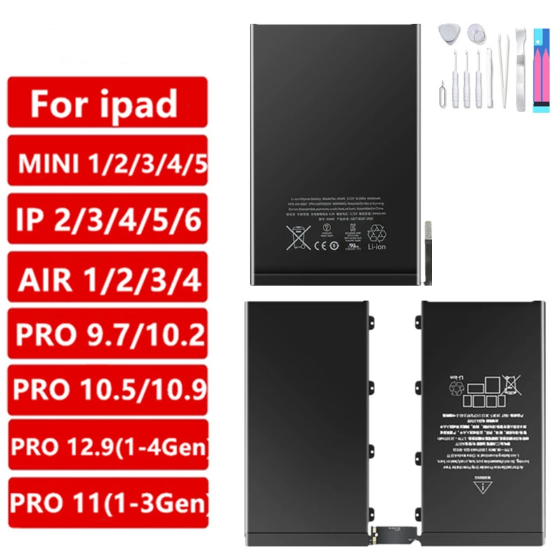 

Replacement Battery for iPad, Tablet Battery for iPad 2, 3, 4, 5, 6, Air 1, Air 2, iPad Mini4, 5, iPad Pro 9.7, 10.5, 12.9