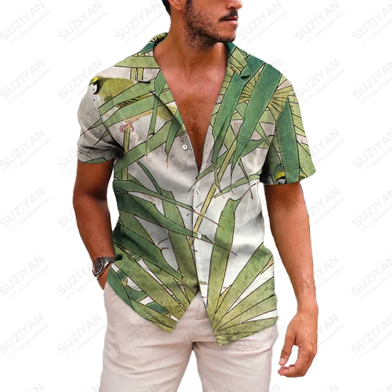 

New Summer For Men Funny Patterns Solid Oversized Clothing Stripped Hawaiian Shirts Loose Hot Button Gothic Korean Version