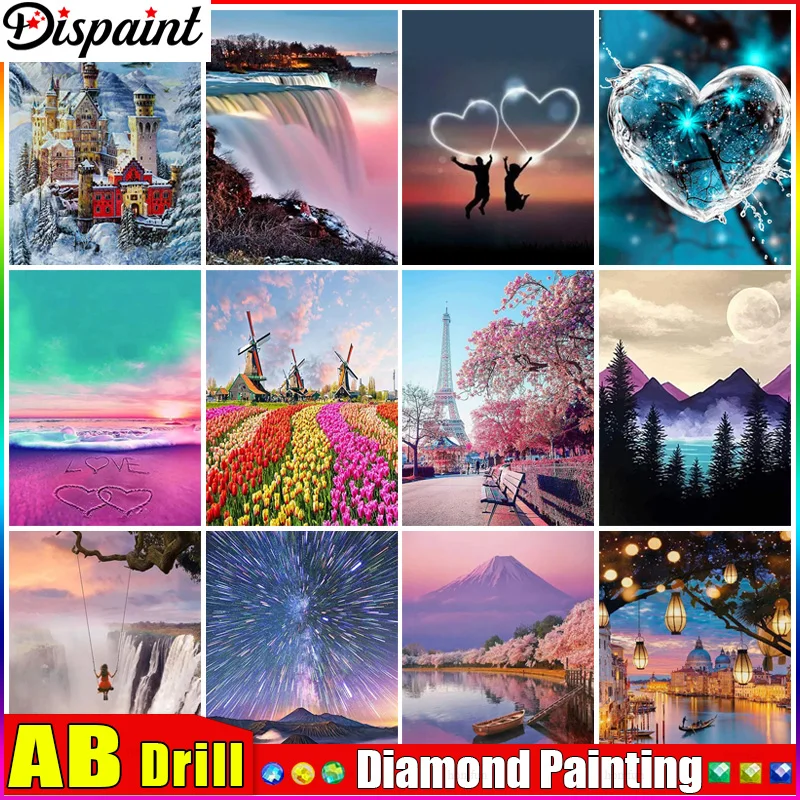 inflator AB 5D DIY diamentowy haft pełny wyświetlacz &quotWaterfalls wieże zamki&quot diamentowe malowanie kwadratowe/okrągłe cyrkonie Decor Art