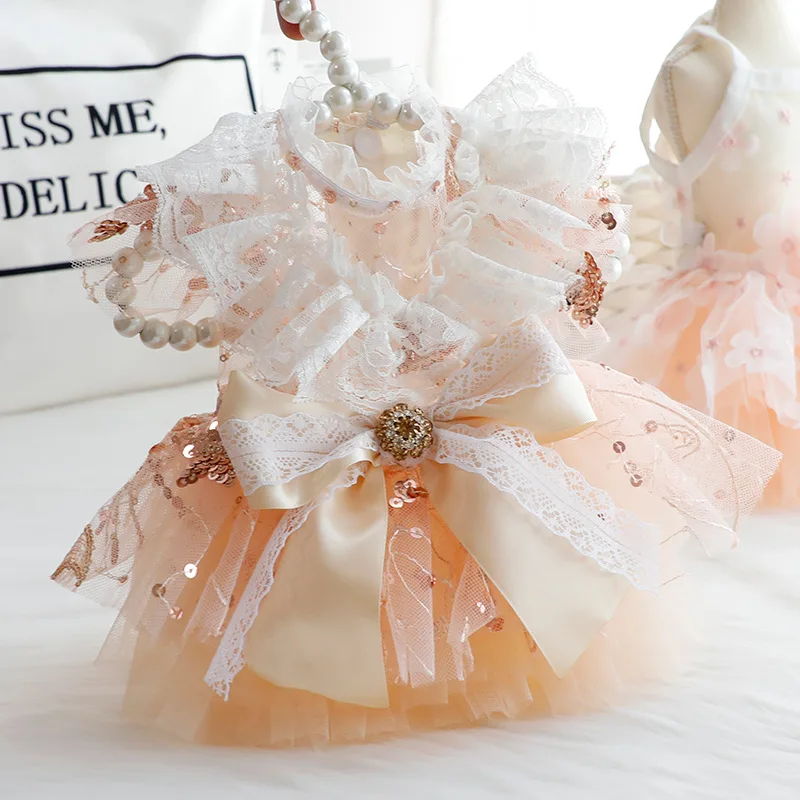 

Rose Gold Wedding Skirt Dog Clothes Dress Lace Dogs Clothing Fashion Kawaii Thin Small Pet Costume Spring Summer Ropa Para Perro