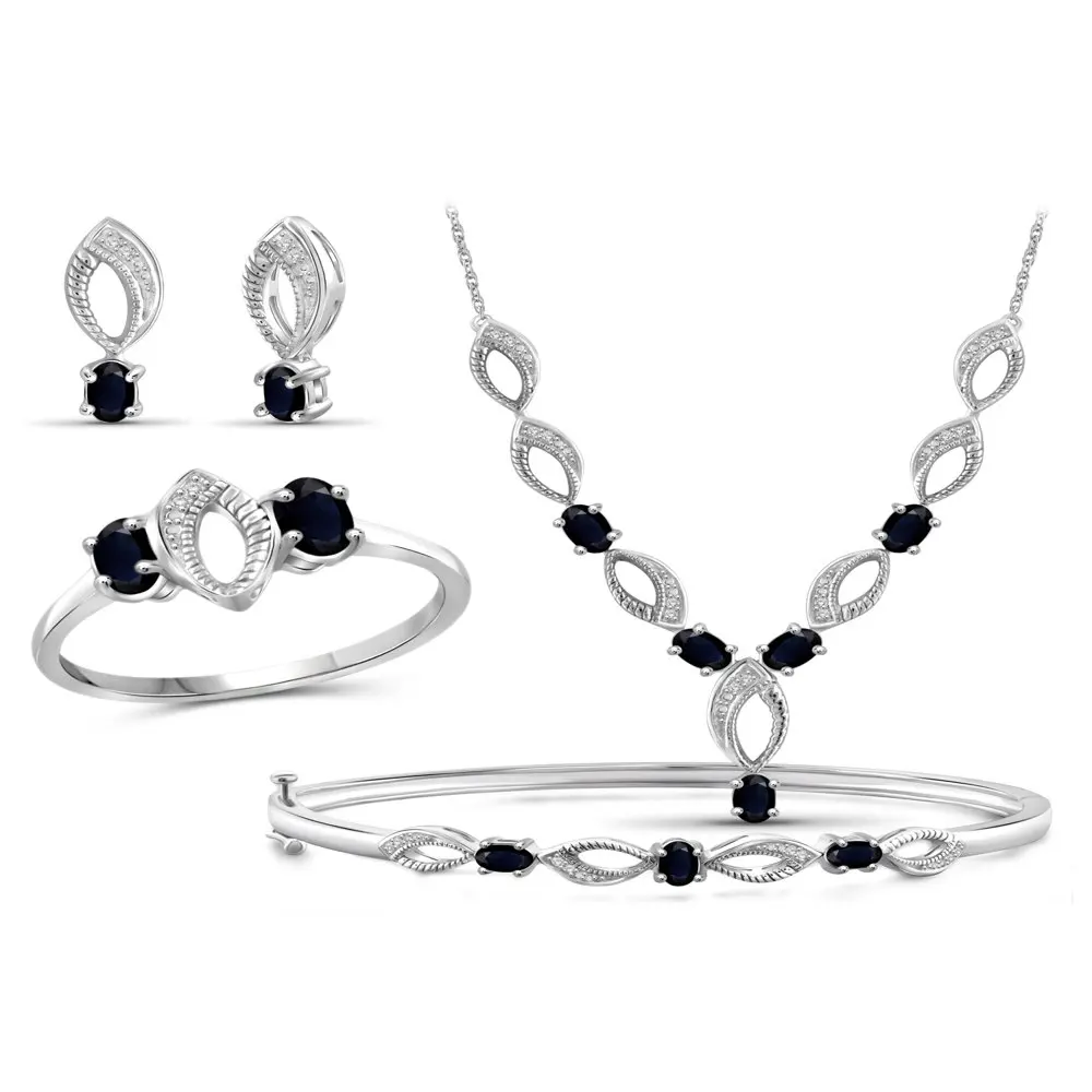 

NEW 3 3/4 Carat T.G.W. Sapphire And White Diamond Accent Sterling Silver 4-Piece Jewelry set fast shipping