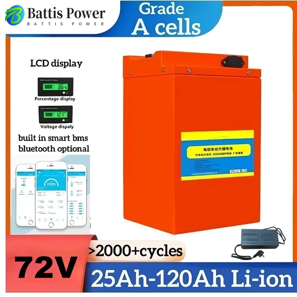 Фото Литиевая батарея 72 В 200 Ач 50 Ач 70 Ач 90 Ач 100 Ач 150 Ач 180 Ач 300 Ач Lifepo4 Batteria для трехколесного велосипеда 3000 Вт 7000 Вт мотоцикла EV RV №1
