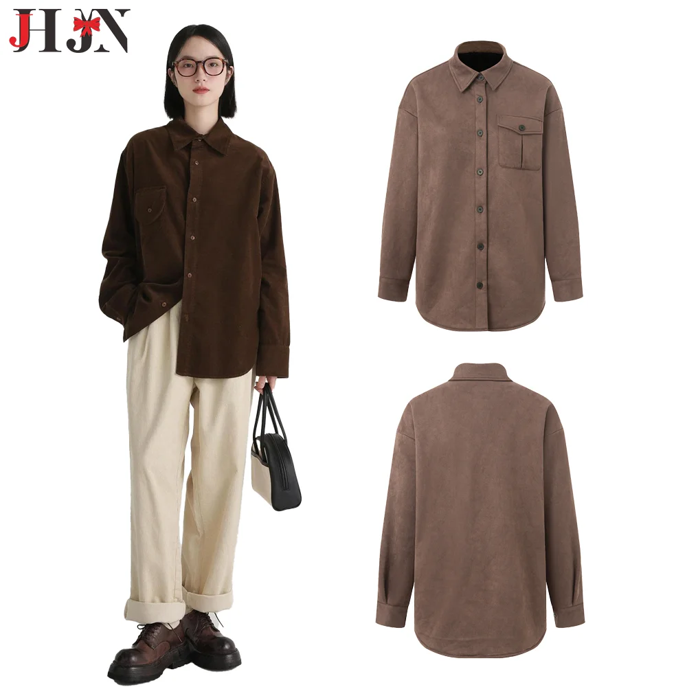 Осенне-зимняя большая рубашка с подкладкой утолщенная теплая свободная