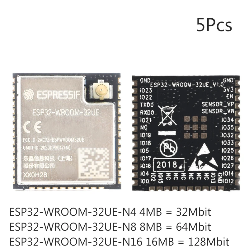 

5Pcs ESP32-WROOM-32UE 4MB 8MB 16MB ESP32-WROOM-32UE-N4 ESP32-WROOM-32UE-N8 with ESP32-D0WD-V3 chip Genuine Espressif ESP32 Modul