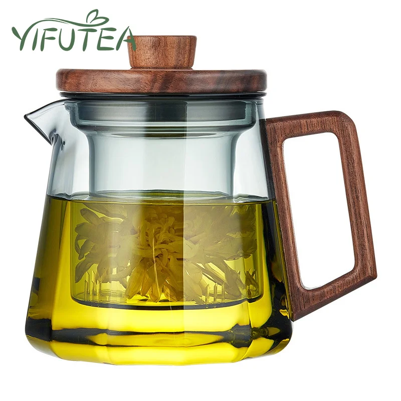 

Утолщенный чайник из высокотемпературного стекла, черный орех, корпус из массива дерева, встроенный фильтр, бытовые принадлежности для чая ...