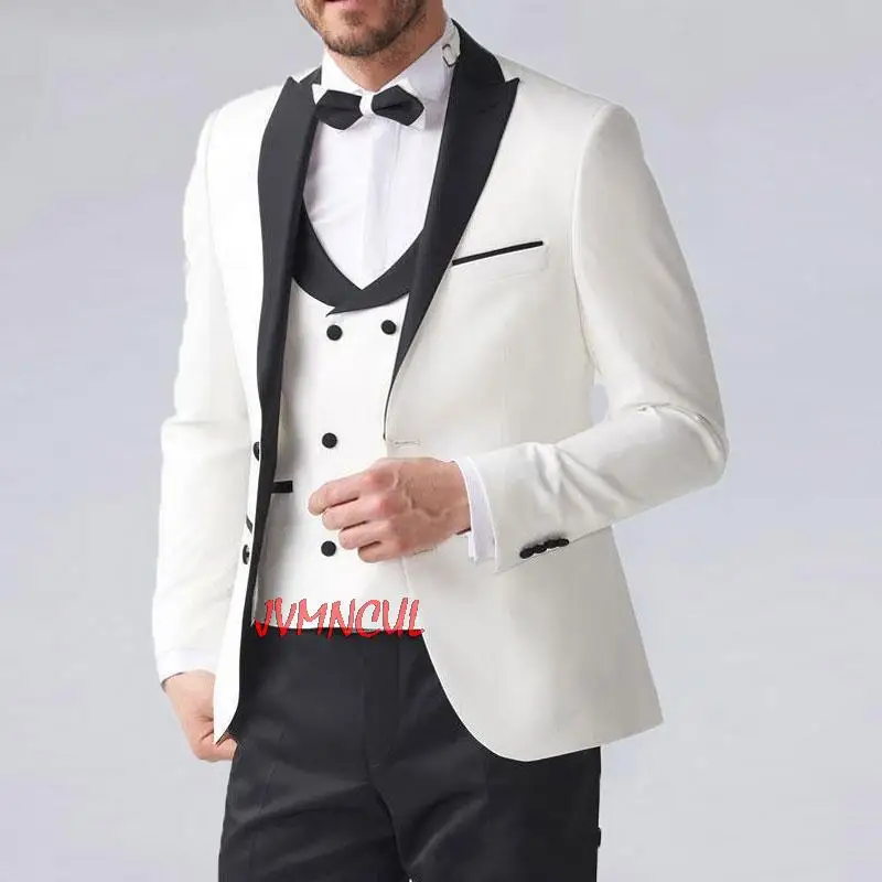 

White Men Suits for Wedding 2022 Slim Fit 3 Pieces Wedding Suits for Men Jacket+Pants+Vest Groomsmen Suits Groom Tuxedos