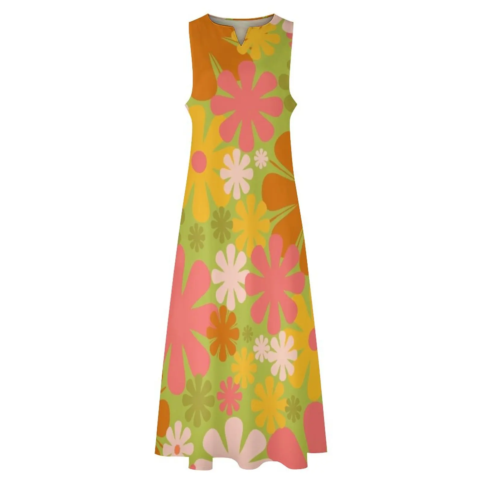 Женское длинное платье в стиле ретро зеленое розовое желтое оранжевое с