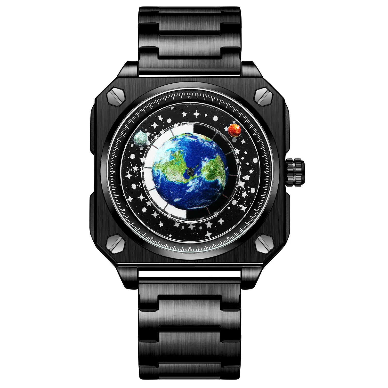 Luxury Brand Watch Earth Watch Men's Quartz Wristwatch Reloj Blue Planet Non-mechanical Hands Personalized Creative Wormhole