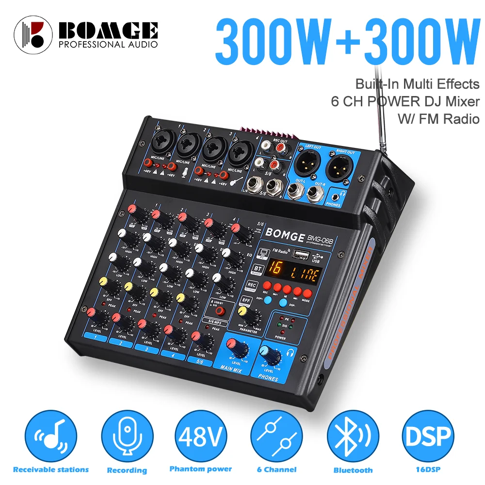 Стереоусилитель BOMGE для караоке 6 каналов 600 Вт Bluetooth USB MP3 FM-радио |