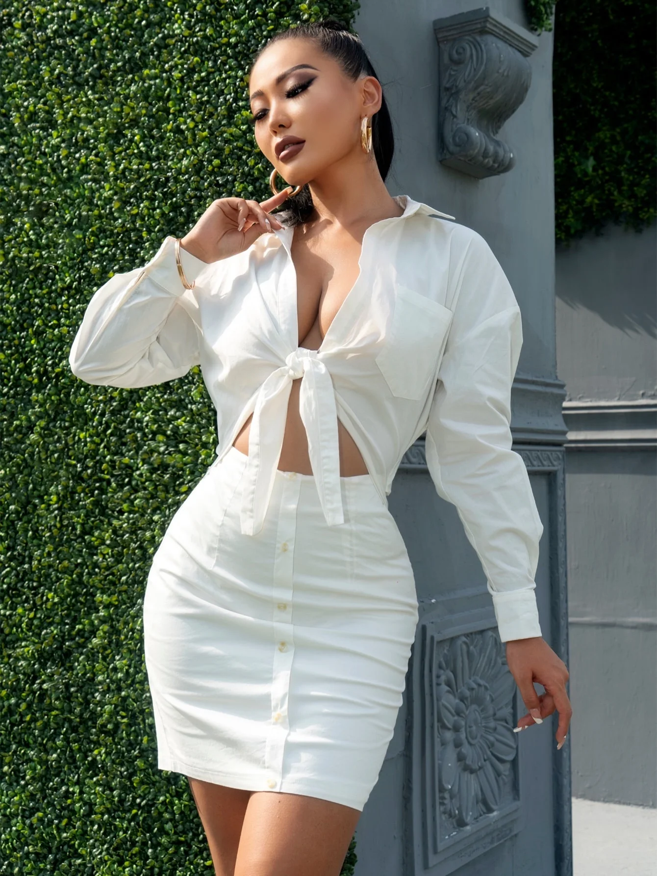 

EvaQueen Dress Drop Shoulder Knot Front Cut Out Dress