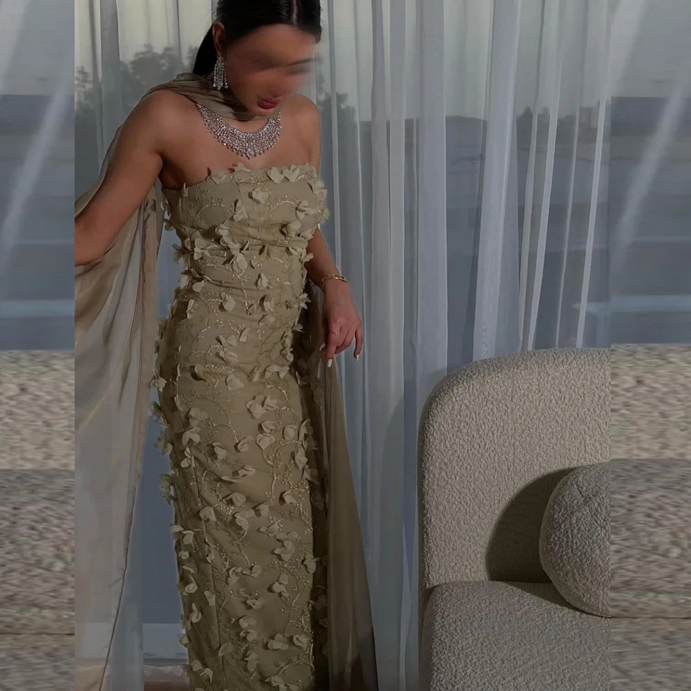 

POMUSE Special Women Sleeveless Green Party Gowns Formal Gowns Strapless Appliques Mermaid Evening Dress Open Back Prom Dresses