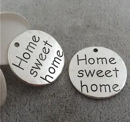 

20 шт./партия, посеребренные круглые украшения с надписью «Home Sweet»