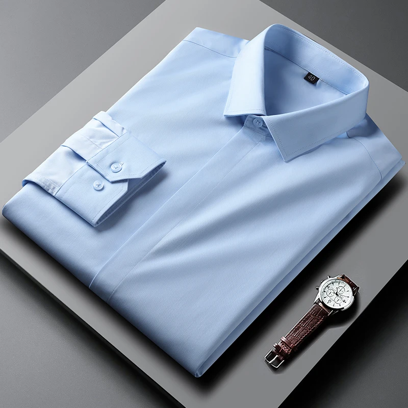 

Spring and Autumn New Brand Solid Long Sleeve Dress Shirt Men Clothing 2022 Slim Fit Casual Formal Wear Office Blouse Tops W415