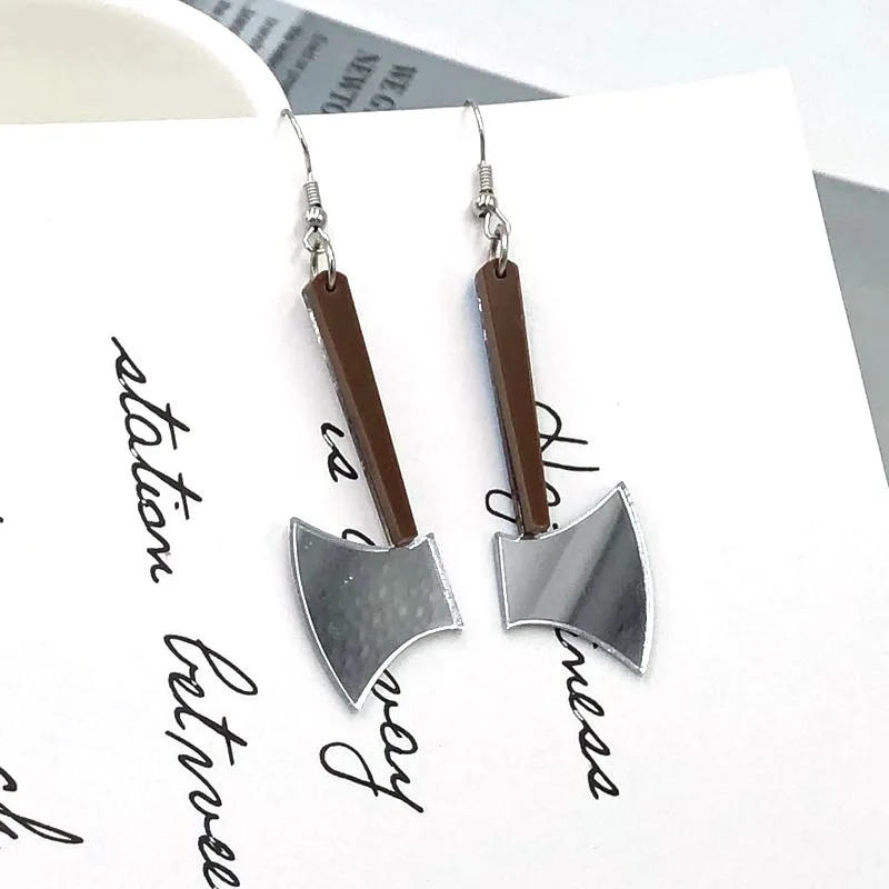 

Hip Hop Fashion Jewelry Personality Axe Earrings Acrylic Silver Long Drop earrings For Women