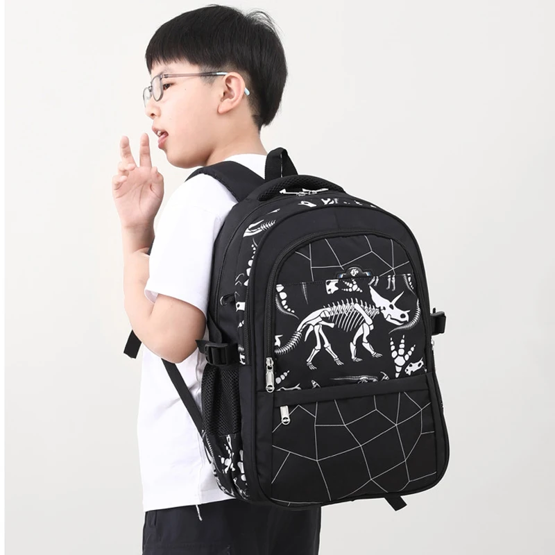 2022 Dinosaur Print Backpack Children School Bags Boys Teenagers Backpacks Kids Starry Sky Cartoon Rucksack Water Proof Black