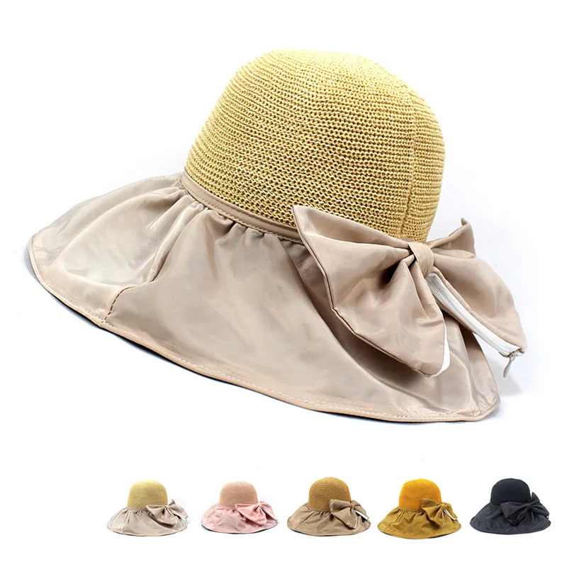 

2023 Foldable Women's Sun Hat Summer Wide brim UV Resistant Panama Beach Hat Women's Girls Outdoor Korean Hat