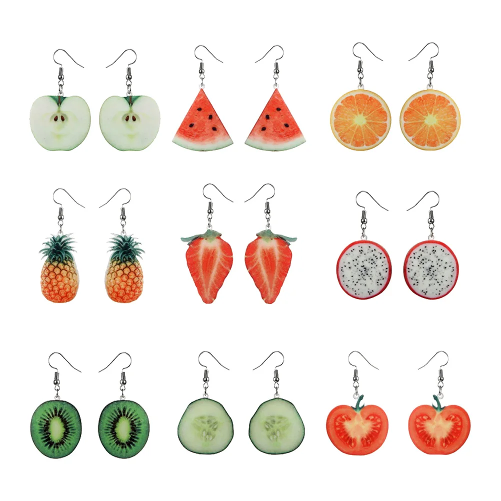 

Pairs of Personality Pendants Fruit Styled Earrings Lady's Funny Earbobs