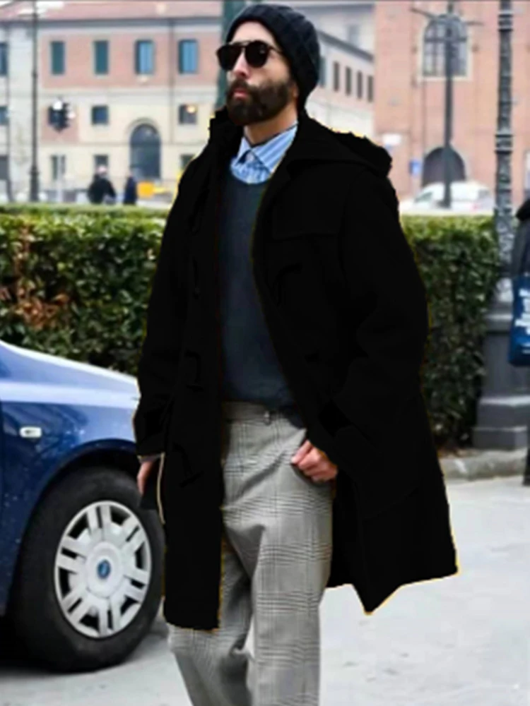 Мужская однотонная плотная Шерстяная ветровка с пряжкой из рога осенняя куртка