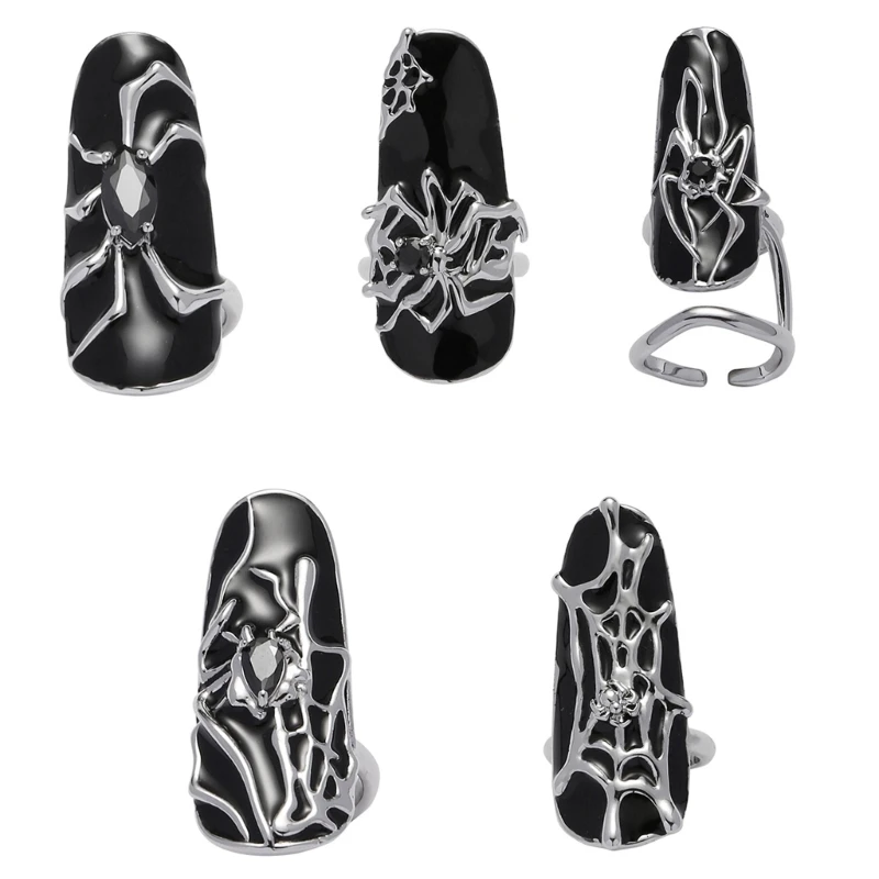 

Punk Spiders Joint Rings Black Women Geometric Fingertip Nail Rings Jewelry Gift