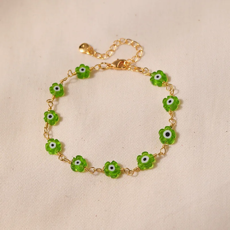 

New Fashion Trend Stainless Steel Elegant Delicate Green Flowers Bohemian Style Bracelet Women Jewelry Party Upscale Gifts