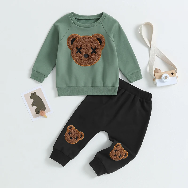 

Комплект из двух предметов для мальчиков BeQeuewll, осенне-весенний Топ с длинным рукавом и брюки с эластичным поясом