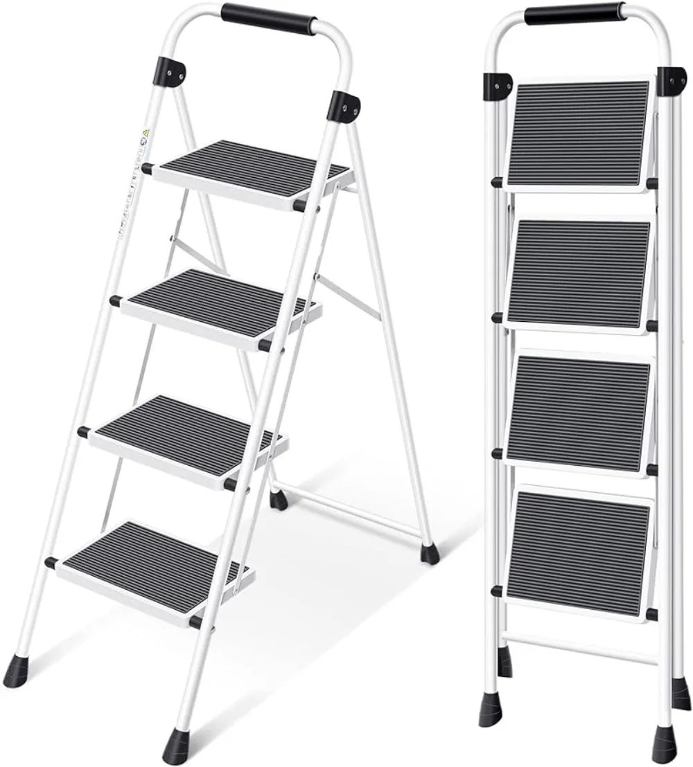 

KINGRACK Step Ladder 4 Step Folding Step Stool for Adults with Handrails Heavy Duty Steel Sturdy Lightweight Collapsible Portabl