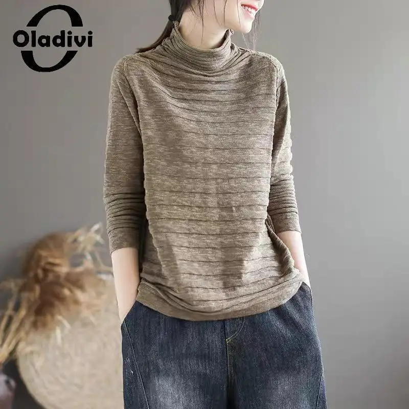 

Женские свитера Oladivi большого размера, весна-осень 2023, Повседневная Свободная вязаная одежда, винтажные женские пуловеры, одежда оверсайз 6223