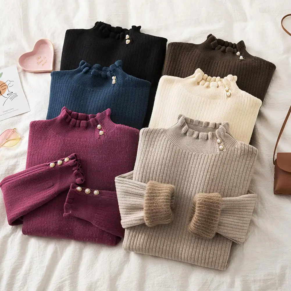 

Fashion Women's Turtlenecks Sweaters Striped Long Sleeve Thick Knitted Pullovers Fall Jumpers Females Sweaters U4z1