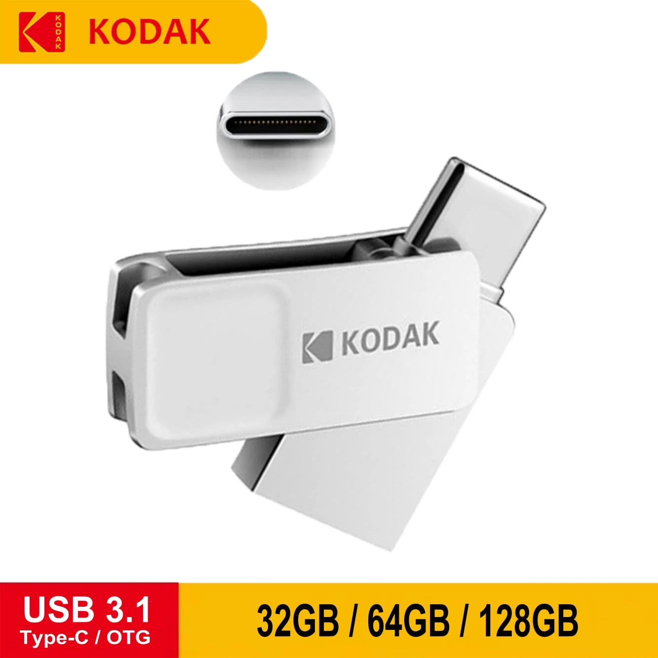

Original Kodak K223C Metal OTG Type-C USB3.1 Dual Use High Speed USB Flash Drive for SmartPhone/Tablet 32G 64GB 128GB Pen Drives
