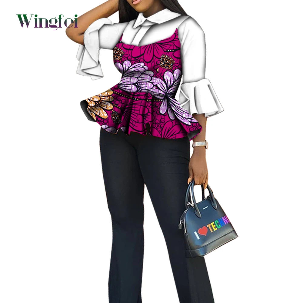 

Dashiki African Women Clothing Fashion Elegant Top Shirts for Lady Ankara Floral Print African Top Clothes Women Boubou WY8612